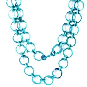 Turquoise Tagua Mid Century Chained Ring Necklace